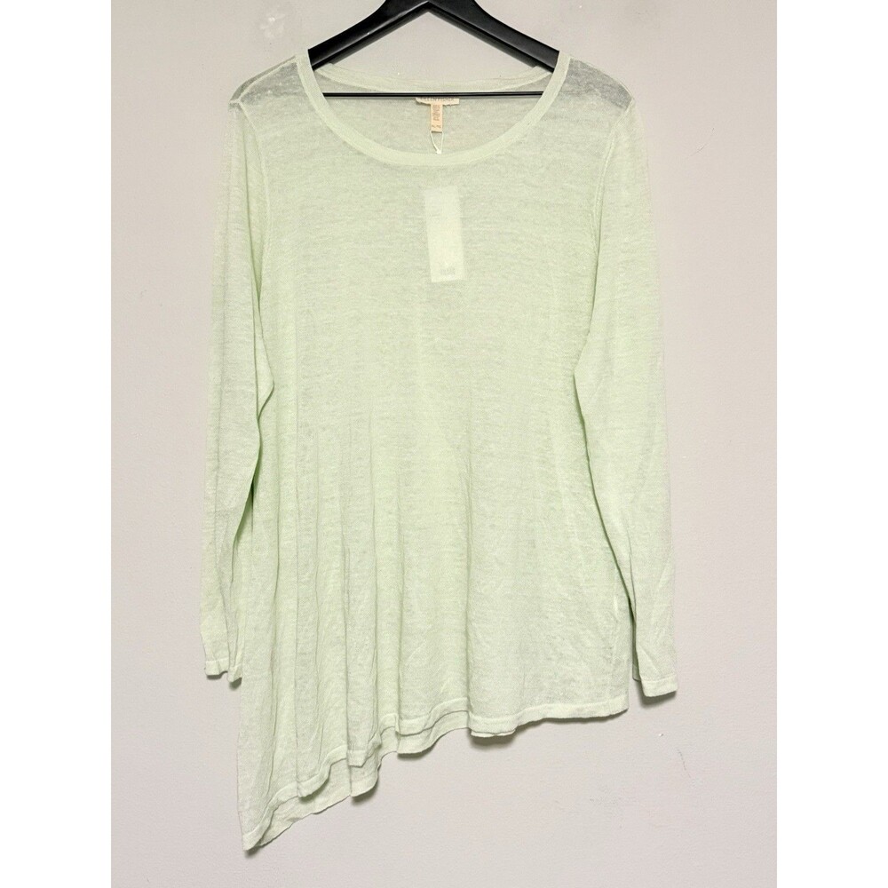 NWT Eileen Fisher Fine Organic Linen Crepe Knit Tunic Sz XL Asymmetric Green